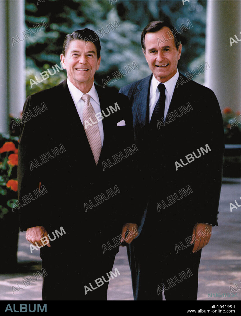 Ronald Wilson Reagan (1911-2004) 40th President of the United States 1981-1989, with his Vice-President and successor George Herbert Bush (born  1924) President of the United States 1989-1993. American Politician Republican.