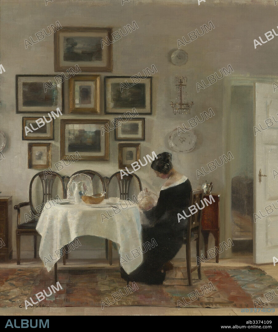 CARL HOLSØE. Mother and Child at the table.