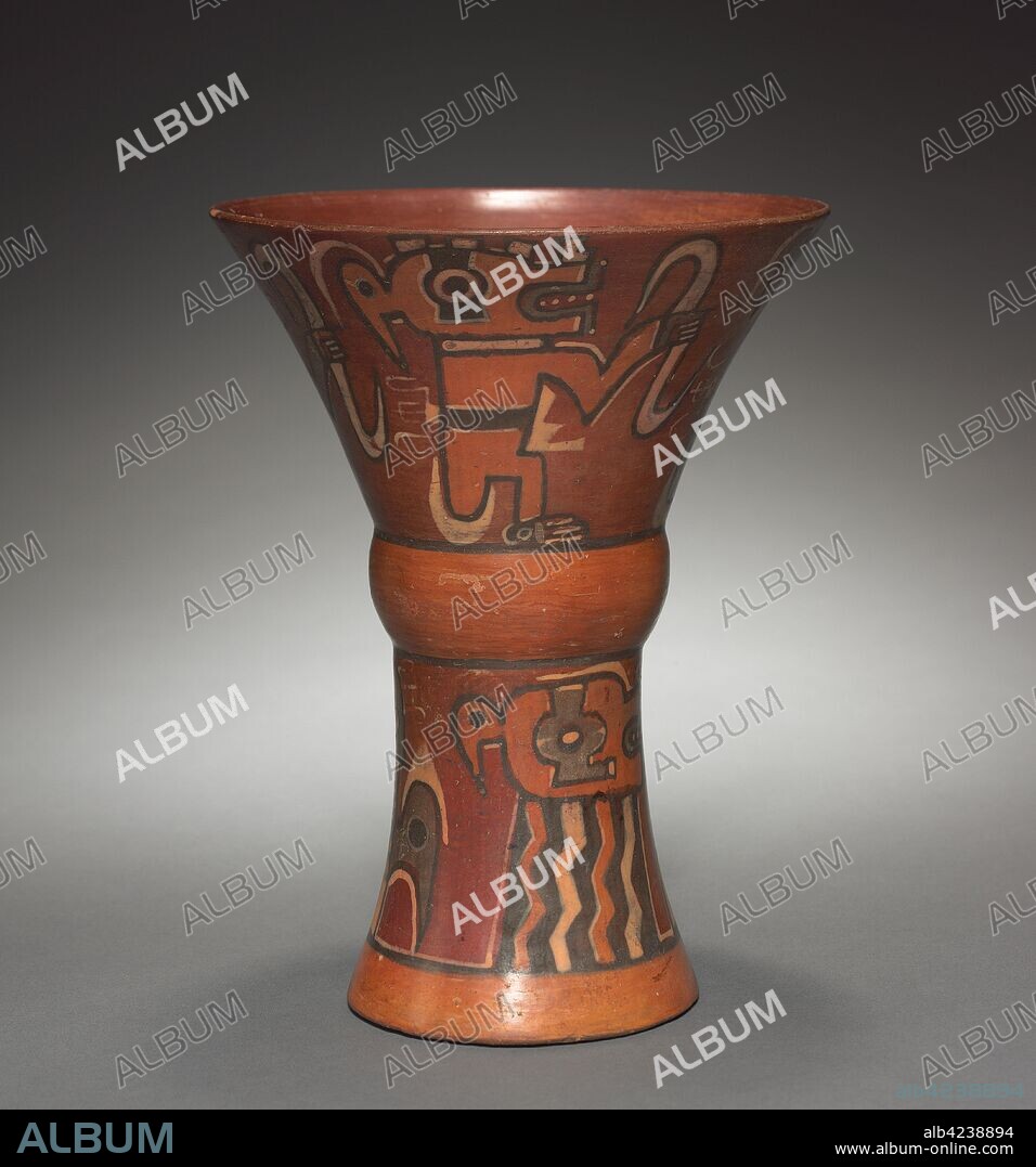 Kero (Waisted Cup), 400-1000. Bolivia, Cochabamba(?), Tiwanaku style, 400-1000. Earthenware with colored slips; overall: 22.3 x 17 cm (8 3/4 x 6 11/16 in.).