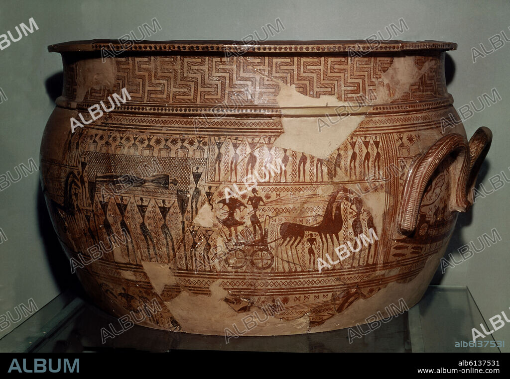 CRATERA FUNERARIA DE DIPYLON ATENIENSE-DETALLE-PERIODO GEOMETRICO S VIII AC-TERRACOTA-1,55 M ALT.
