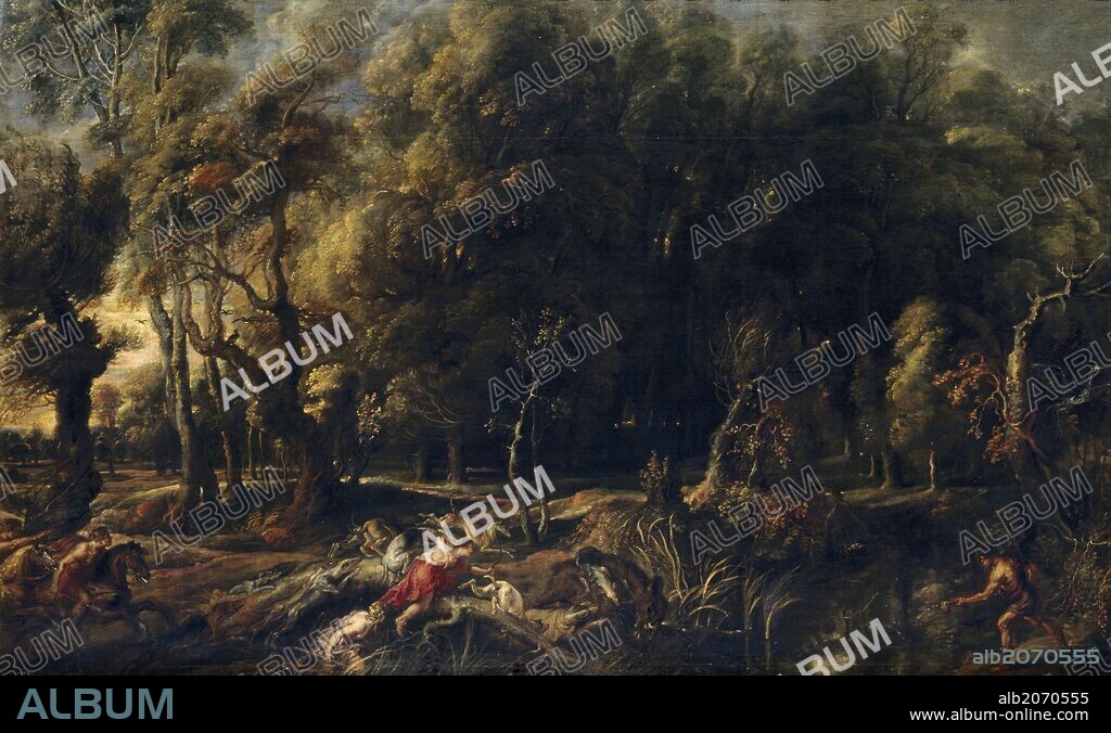 PETER PAUL RUBENS. Pedro Pablo Rubens / 'Atalanta y Meleagro cazando el jabalí de Calidonia', 1635-1636, Escuela Flamenca, Óleo sobre Lienzo, 162 cm x 264 cm, P01662.
