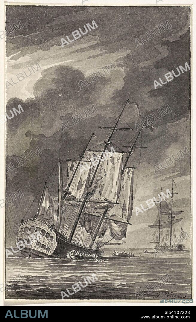 The sinking ship Holland, 1781. Draughtsman: Jacobus Buys (signed by artist). Dating: 1781 - 1788. Place: Northern Netherlands. Measurements: h 143 mm × w 91 mm.