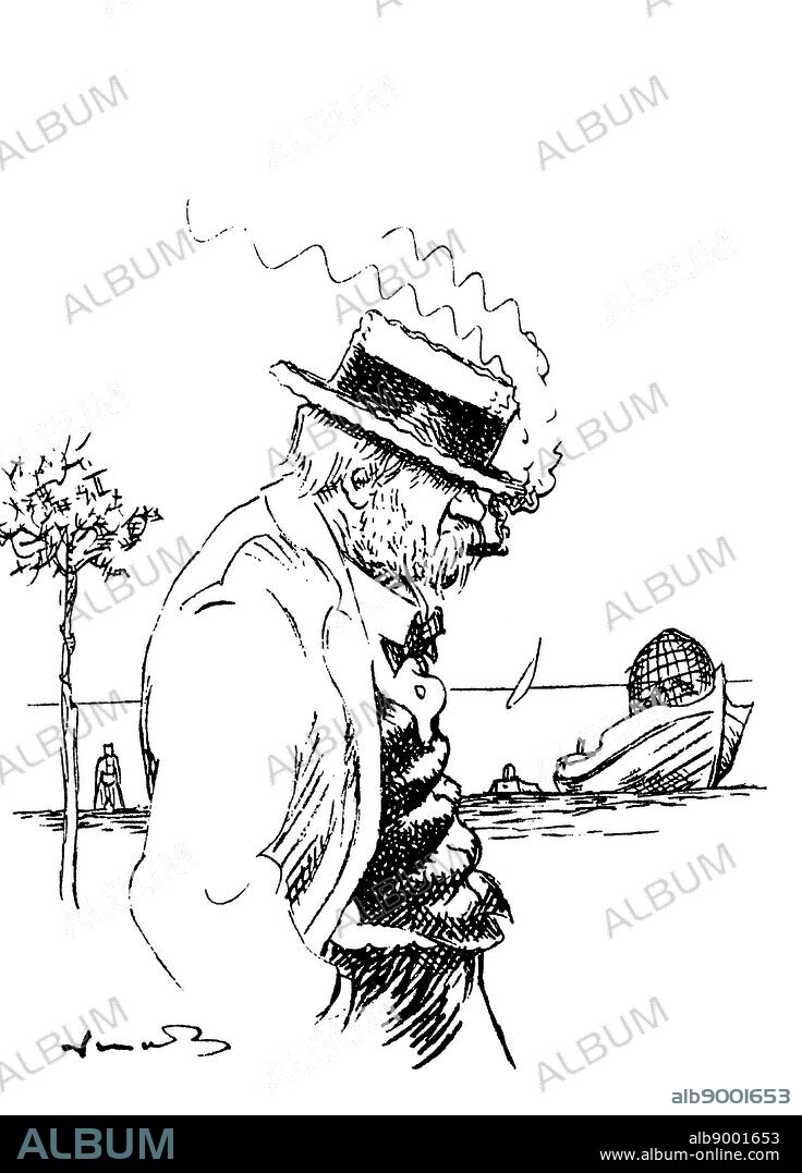 JOAN GARCIA JUNCEDA SUPERVIA. Joaquim Ruyra Oms (1858-1939), escritor, poeta y traductor catalán. Caricatura.