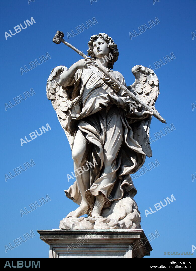 Angel statue from the Ponte Sant'Angelo, (Formerly called the Aelian Bridge) a bridge spanning the Tiber in Rome, Italy. It was completed in 134 AD by Roman Emperor Hadrian, and it links the city centre to his former mausoleum, which is now the Castel Sant'Angelo. the bridge is adorned with colossal statues of angels holding the instruments of passion.