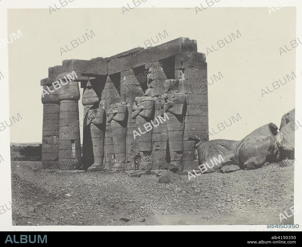Gournah, Pérystyle du Tombeau d'Osymandias (Ramesseum Occidental); Thèbes. Maxime Du Camp; French, 1822-1894. Date: 1849-1851. Dimensions: 16.9 × 22.1 cm (image/paper); 29.9 × 42.8 cm (album page). Salted paper print, plate 59 from the album "Egypte, Nubie, Palestine et Syrie" (1852). Origin: France.