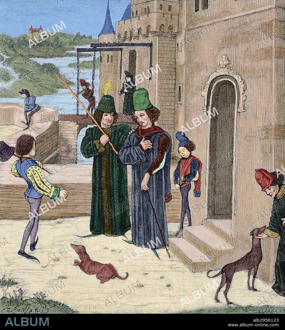 John V, Duke of Brittany (ca.1340-1399) called the Conqueror. Chronicles of Jean Froissart. Engraving, 1881. Colored.