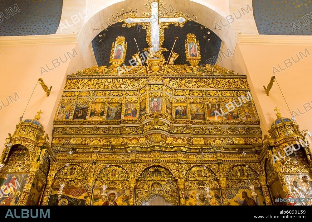 Griechenland, Kreta, bei Chania, Akrotiri-Halbinsel, Kloster Moni Agia Triada, die Ikonostase in der Klosterkirche.