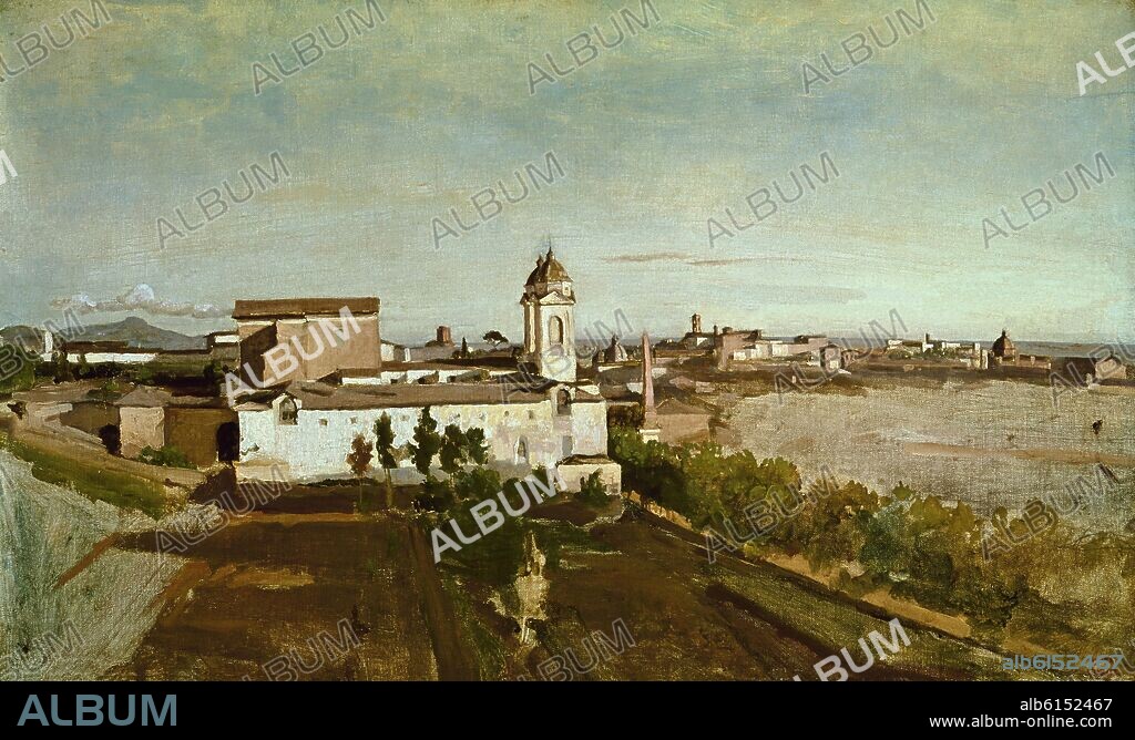 JEAN BAPTISTE CAMILE COROT. Trinita dei Monti from the Villa Medici - 19th century - 45x74 cm - oil on canvas.