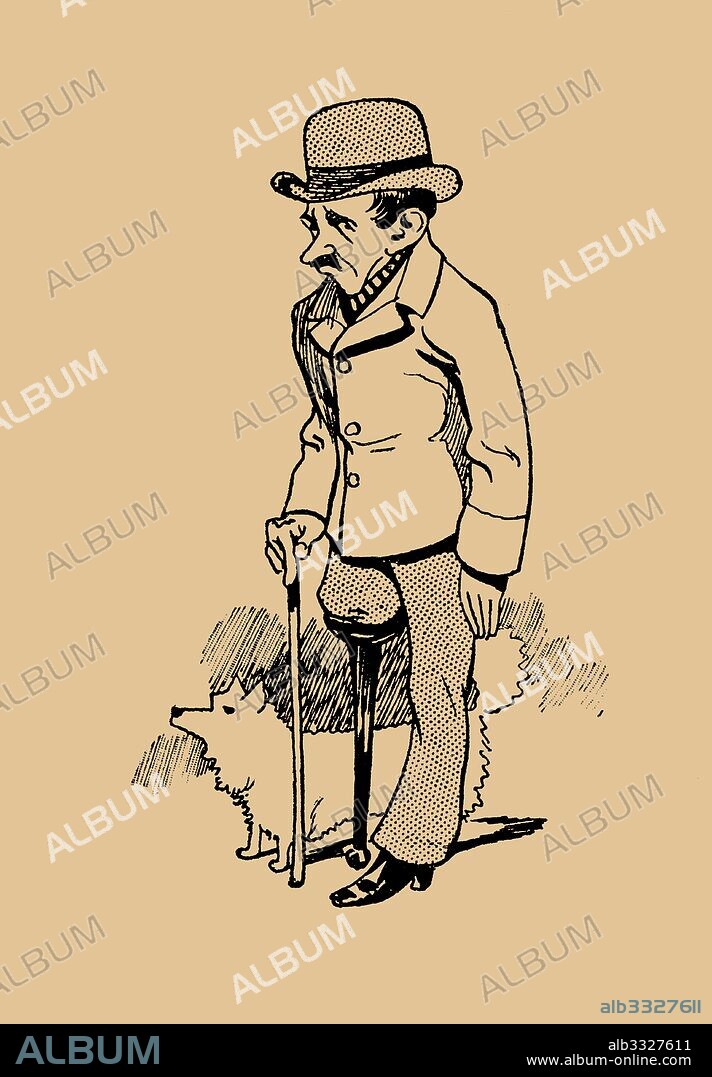 FRANCISCO NAVARRETE SIERRA. Dibujo humorístico alusivo a estilos arquitectónicos. Orden compuesto. Individuo con una pierna de madera. Año 1899.