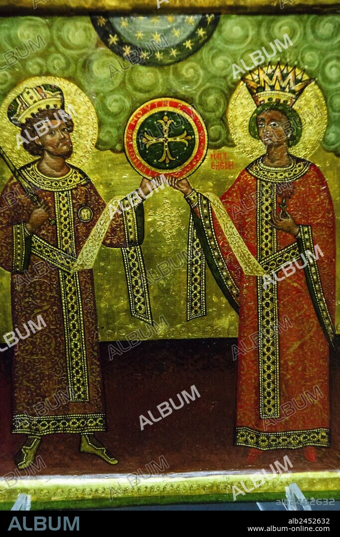 constantino y helena manifiestan la cruz,tempera sobre madera, siglo X,museo de Evora,Evora,Alentejo,Portugal, europa.
