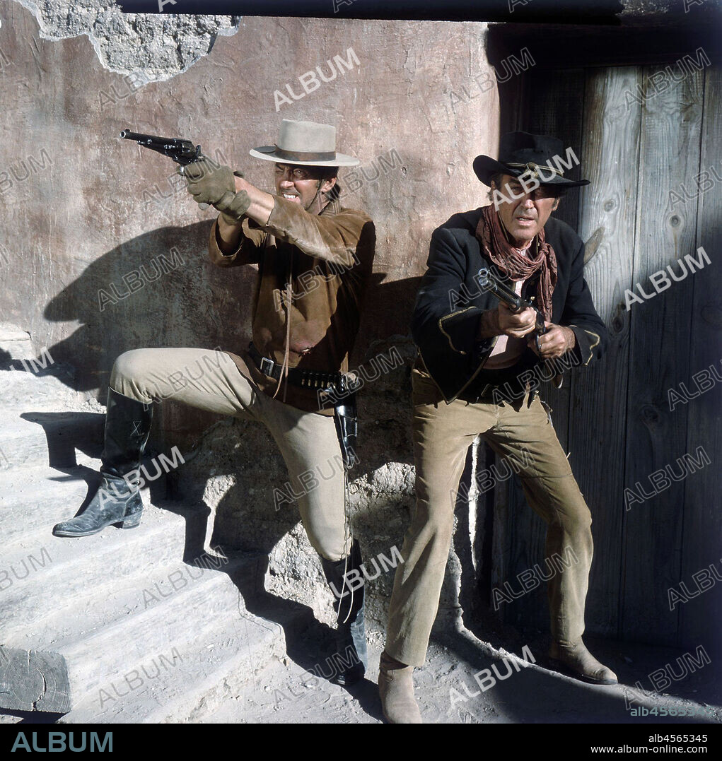 DEAN MARTIN and JAMES STEWART in BANDOLERO!, 1968, directed by ANDREW V. MCLAGLEN. Copyright 20TH CENTURY FOX.