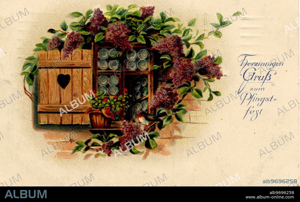 1001342 ( 1000 ) Grußkarte zu Pfingsten aus Deutschland " Herzinnigen Gruß zum Pfingstfest " , 1917 , christliches Fest 50 Tage nach Ostern , Erinnerung an die Ausgießung des Heiligen Geistes über die in Jerusalem versammelten Apostel. Stichworte : Deutsches Reich , Postkarte , 1900 - 1920 , Religion , Christentum , Glaube , Pfingstbrauch , Pfingstbräuche , Pfingstbraeuche , Geschichte , Volkskunde , Kunsturheberrechte werden nicht vertreten. Jede Nutzung ist anzuzeigen und abzurechnen mit " Historisches Auge Ralf Feltz " , Radenwisch 45 , 22457 Hamburg , Germany , tel.: 040 - 5592530 , mail : historischesauge@aol.com. Germany , Whitsun , historical Whitsun postcard with the wording " Herzinnigen Gruß zum Pfingstfest " ( warm greetings to Whitsun ) , 1917 , 1900 - 1920 , Christian celebration 50 days after Easter . Keywords : greetings card , picture postcard , religion , religious faith , Christianity , history , Whitsun traditions , ethnic studies , no copyright of art .