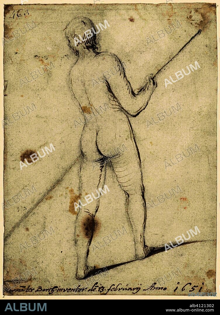 Naked man with long stick. Draughtsman: Harmen ter Borch (mentioned on object). Dating: 13-Feb-1651. Place: Zwolle. Measurements: h 196 mm × w 143 mm.