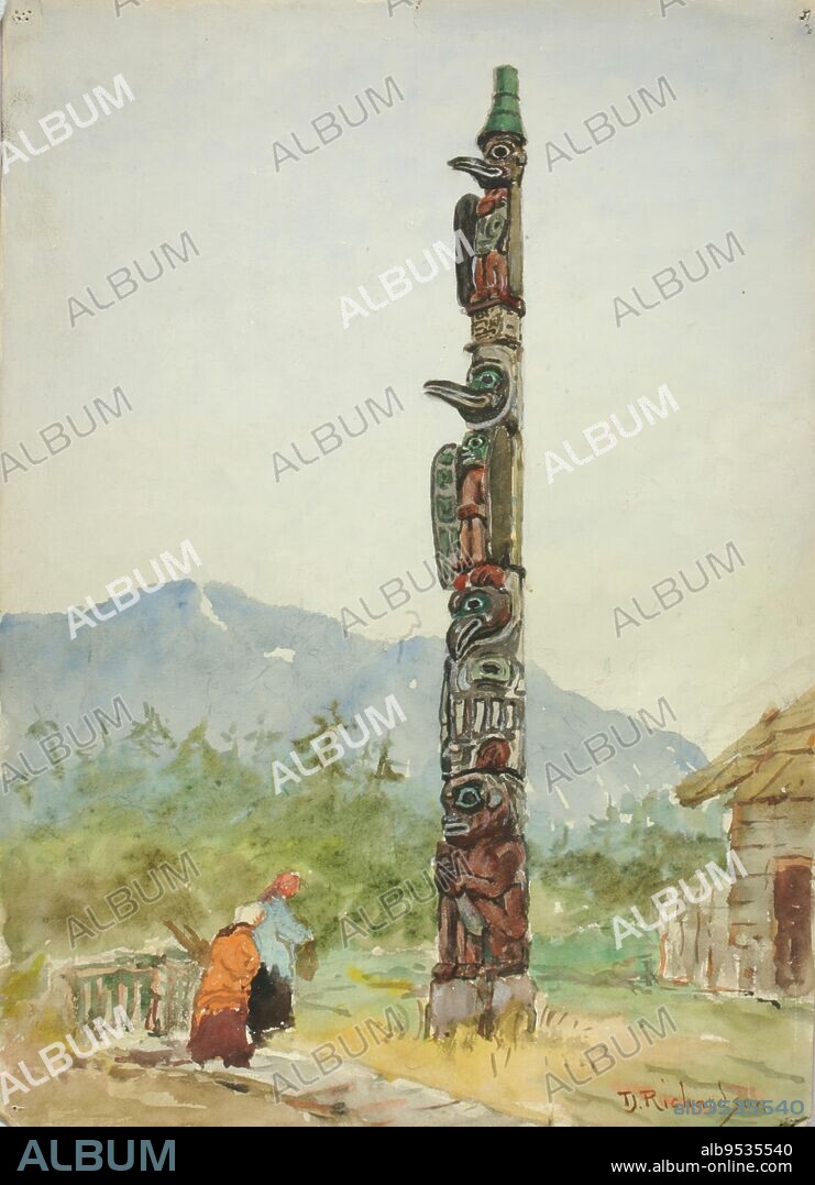 THEODORE J. RICHARDSON. The Raven Totem Pole. Watercolor on paper. Date: ca. 1880-1914.
