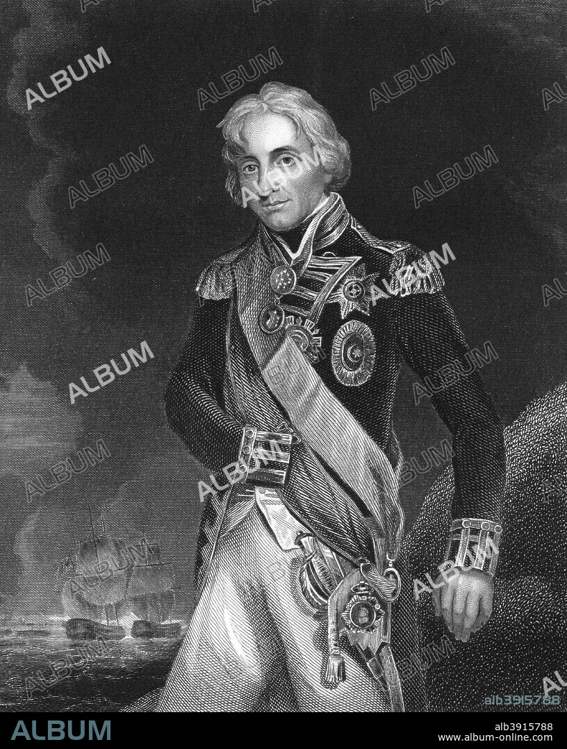 Horatio Nelson, 1st Viscount Nelson, English naval commander, c1798-c1805 (c1857). One of Britain's greatest military figures, Admiral Nelson (1758-1805) was the victor at a number of naval battles in the Napoleonic Wars, including the Battle of the Nile (1798), Copenhagen (1801) and most famously, Trafalgar (1805), where he was fatally wounded. From England's Battles by Sea and Land, volume II, by Lieutenant Colonel William Freke Williams, published by the London Printing and Publishing Company, 1857.