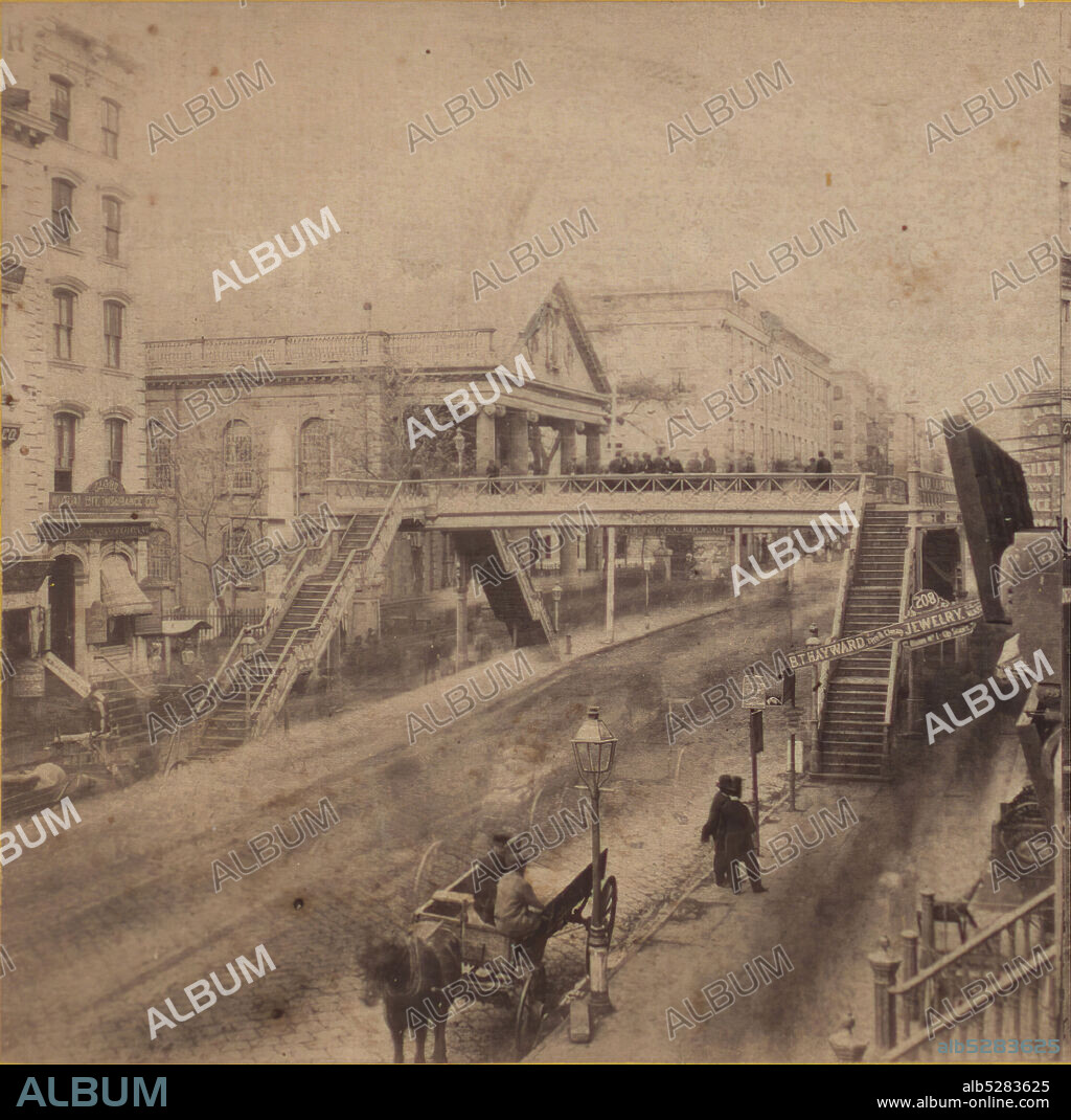 The Broadway Bridge, including St. Paul's Church and the Astor House., 1860, New York (State), New York (N.Y.), New York, Broadway (New York, N.Y.), Manhattan (New York, N.Y.).