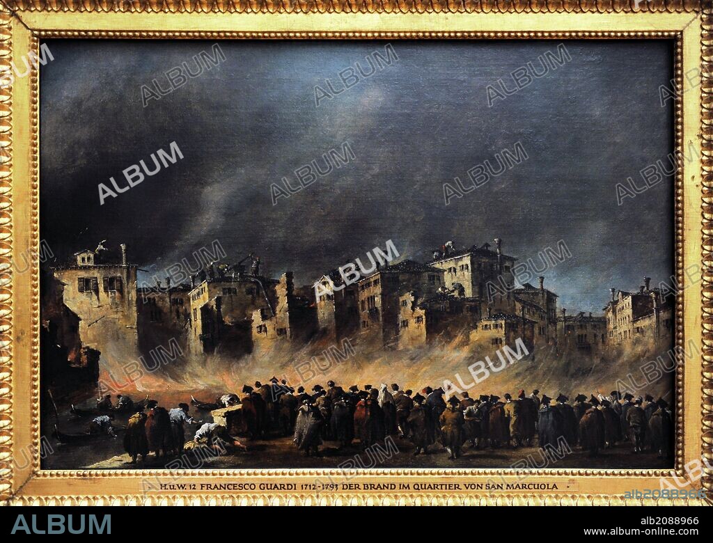 Francesco Guardi (1712-1793), Italian painter. Fire in the oil depot at San Marcuola, 1789, Alte Pinakothek. Munich. Germany.