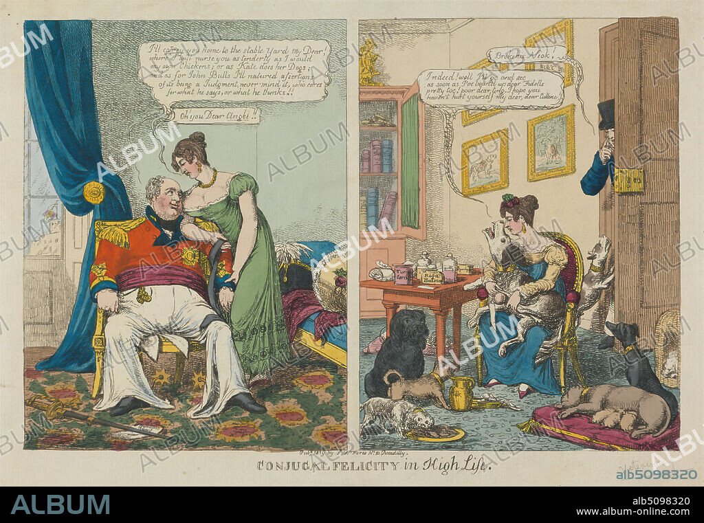 Conjugal Felicity in High Life, Charles Williams, active 17961830, British, 1819, Hand-colored etching, Sheet: 9 15/16 x 14 5/8in. (25.3 x 37.2cm).
