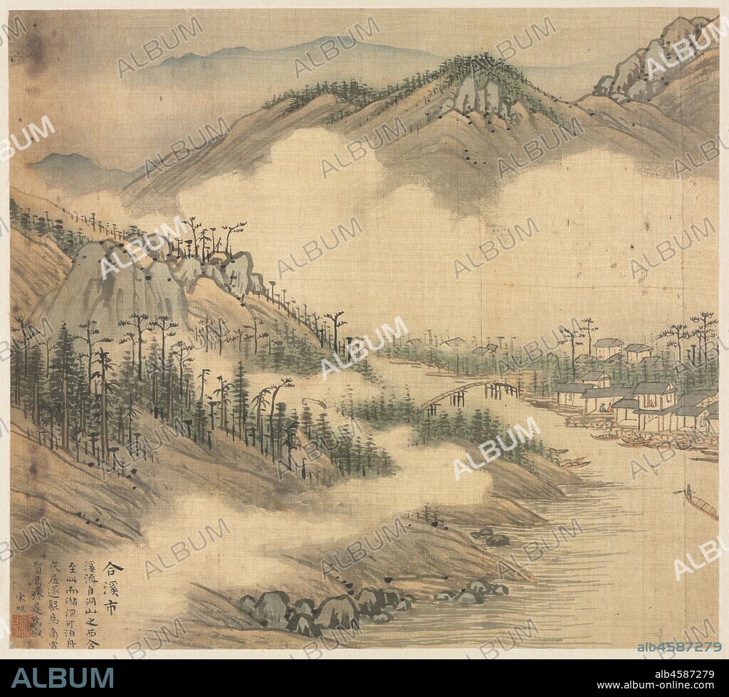 Hexi, 1500s. This album of landscape paintings depicts the famous scenic areas located in and around the city of Wuxing in southeastern China. The artist, Song Xu, was not a native of that city, but must have visited it when he accepted the commission, for he carefully depicted all eighteen views and wrote comments on each of them. These places were all known for their natural beauty, but in addition, a number were distingusihed by their links to eminent historical figures and events. Unlike other artists of his time, Song Xu favored a painting style that was technically polished and focused attention on specific, realistic details. Such an approach was well suited to projects like this one, for which the artist was in great demand.