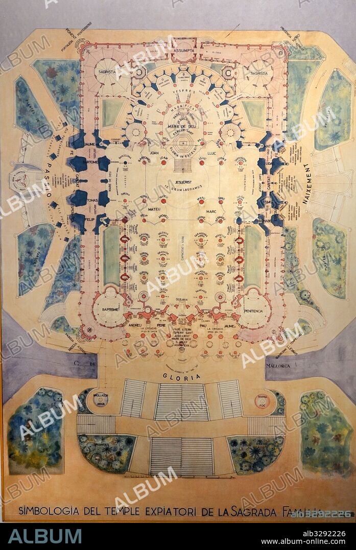 Floor Plan of Sagrada Familia Cathedral, Barcelona Spain by Ramon Berenguer 1982.