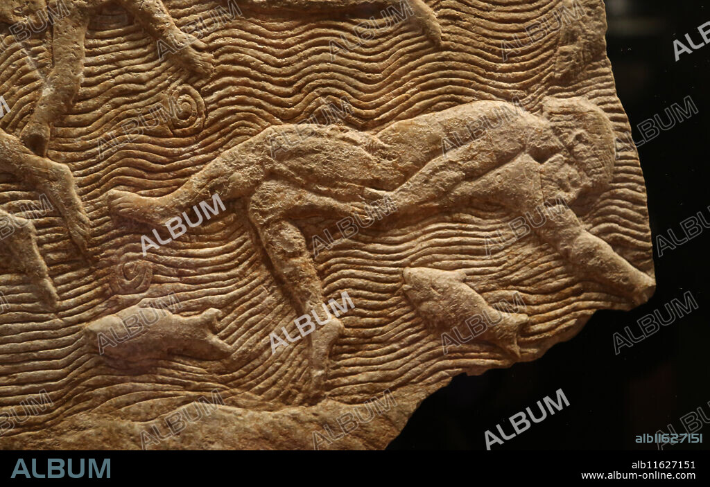 Corpses floating on a river. Palace of Ashurbanipal, Niniveh, Iraq. Neo-Assyrian Period. Late in the reign of Ashurbanipal. 648-631 BC. Vatican Museums.