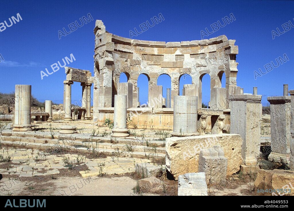 The Market, Leptis Magna, Libya. The ruins of the city of Leptis Magna is one of the most spectacular Roman sites in the Mediterranean. The market was built in 9-8 BC, but was rebuilt and enlarged over 200 years later as part of the substantial building programme ordered by the Emperor Septimius Severus, who was born in Leptis Magna.