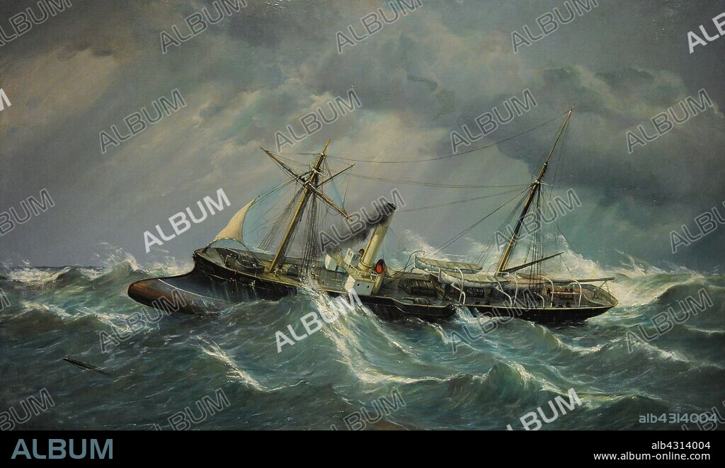 Marqués del Duero capeando un temporal en el mar de la China,1889. Pintura de Rafael Monleón (1843-1900). Museo Naval. Madrid. España.