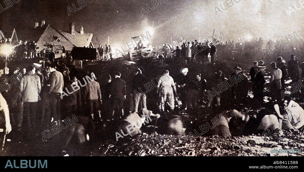 The Aberfan disaster was the catastrophic collapse of a colliery spoil tip on 21 October 1966. The tip had been created on a mountain slope above the Welsh village of Aberfan, near Merthyr Tydfil, and overlaid a natural spring. A period of heavy rain led to a build-up of water within the tip which caused it to suddenly slide downhill as a slurry, killing 116 children and 28 adults as it engulfed Pantglas Junior School and a row of houses. The tip was the responsibility of the National Coal Board (NCB), and the subsequent inquiry placed the blame for the disaster on the organisation and nine named employees.
