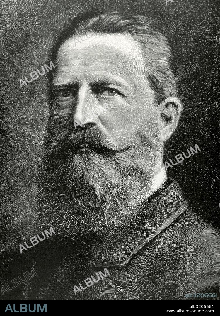 FEDERICO III (Potsdam, 1831-Potsdam,1888). Rey de Prusia y emperador de Alemania (9 marzo-15 junio 1888). Retrato. Grabado por M. Hönemann. La Ilustración Artística, 1888.