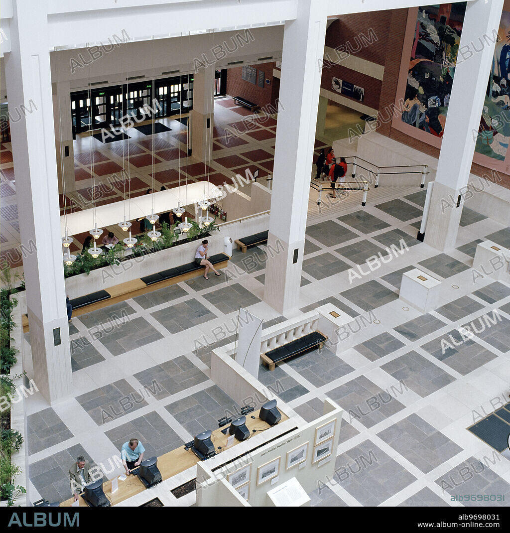 British Library entrance hall, St Pancras, London, c1997-2008. The library moved to its current St Pancras site in 1997.