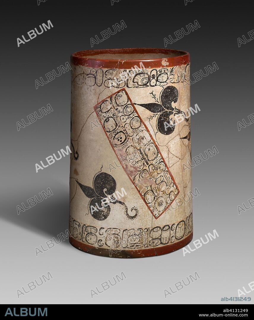 Water-Lily Vessel, "Vase of the Water Lilies". Ah Maxam (active mid-/late eighth century); Late Classic Maya; Vicinity of Naranjo, Petén region, Guatemala. Date: 700 AD-850 AD. Dimensions: 24 × 15 cm (9.5 × 6 in.). Ceramic and pigment. Origin: .