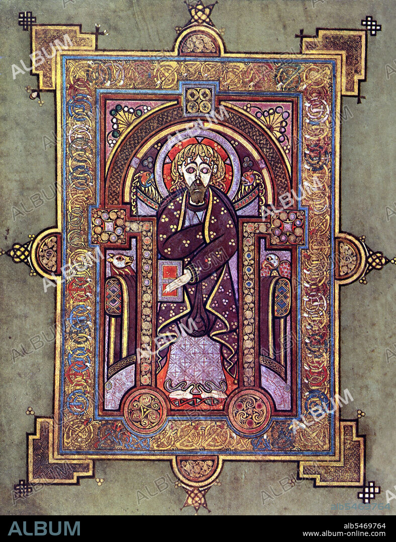 The Book of Kells (Irish: Leabhar Cheanannais) (Dublin, Trinity College Library, MS A. I. (58), sometimes known as the Book of Columba) is an illuminated manuscript Gospel book in Latin, containing the four Gospels of the New Testament together with various prefatory texts and tables. It was created by Celtic monks ca. 800 or slightly earlier. The text of the Gospels is largely drawn from the Vulgate, although it also includes several passages drawn from the earlier versions of the Bible known as the Vetus Latina. It is a masterwork of Western calligraphy and represents the pinnacle of Insular illumination. It is also widely regarded as Ireland's finest national treasure. The illustrations and ornamentation of the Book of Kells surpass that of other Insular Gospel books in extravagance and complexity. The decoration combines traditional Christian iconography with the ornate swirling motifs typical of Insular art. Figures of humans, animals and mythical beasts, together with Celtic knots and interlacing patterns in vibrant colours, enliven the manuscript's pages. Many of these minor decorative elements are imbued with Christian symbolism and so further emphasise the themes of the major illustrations. The manuscript today comprises 340 folios and, since 1953, has been bound in four volumes. The leaves are on high-quality calf vellum, and the unprecedentedly elaborate ornamentation that covers them includes ten full-page illustrations and text pages that are vibrant with decorated initials and interlinear miniatures and mark the furthest extension of the anti-classical and energetic qualities of Insular art. The Insular majuscule script of the text itself appears to be the work of at least three different scribes. The lettering is in iron gall ink, and the colours used were derived from a wide range of substances, many of which were imports from distant lands. The manuscript takes its name from the Abbey of Kells that was its home for centuries. Today, it is on permanent display at the Trinity College Library, Dublin.