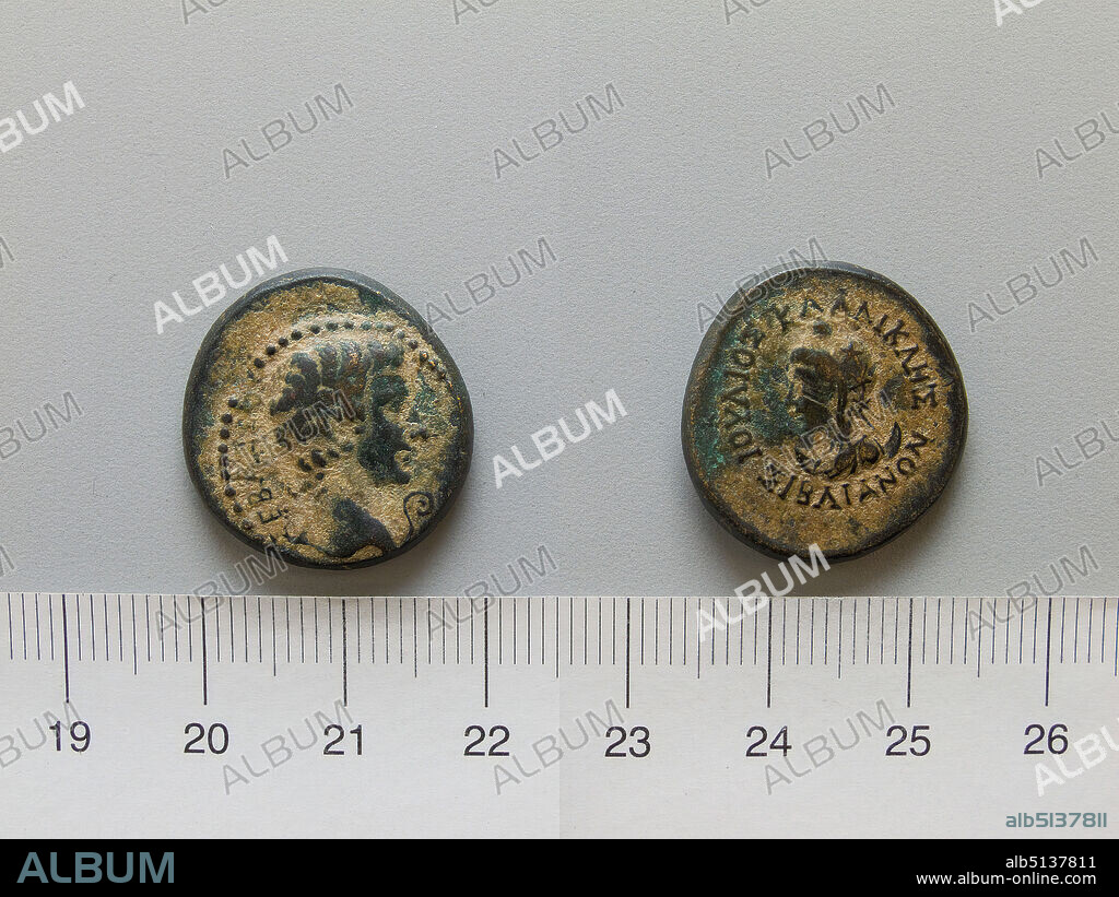Ruler: Augustus, Emperor of Rome, 63 B.C.A.D. 14, ruled 27 B.C.A.D. 14, Coin of Augustus, Emperor of Rome, 27 B.C.A.D. 14, Copper, 7.82 g, 12:00, 21.3 mm, Made in Siblia, Roman, 1st century B.C.1st century A.D., Numismatics.