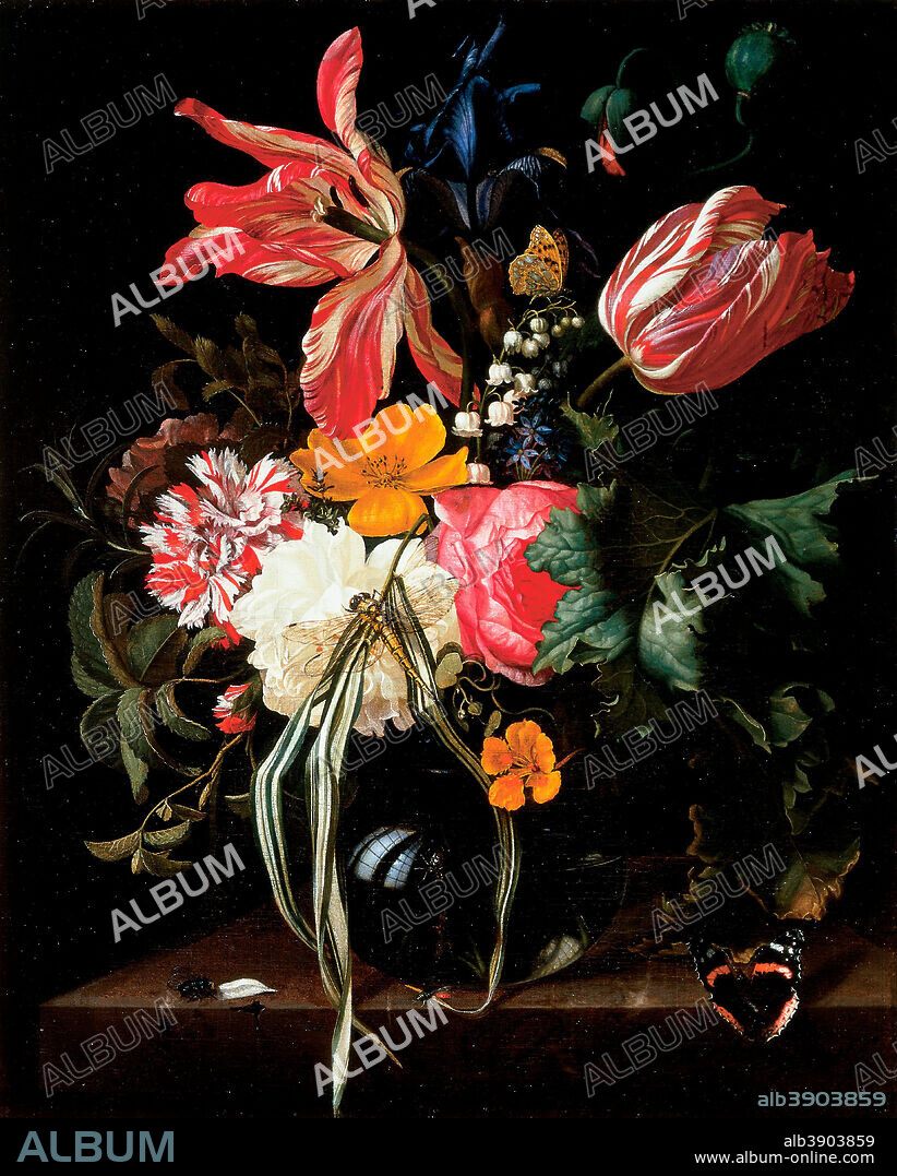 MARIA VAN OOSTERWIJCK. Flower Still Life. Date/Period: 1669-01-01/1669-12-31. Painting. Oil on canvas. Width: 37.1 cm. Height: 46 cm.