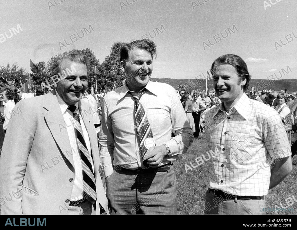 Jönköping 1979-06-17. Centerstämman 1979. Anders Dahlgren, Thorbjörn Fälldin och Olof Johansson. Foto: Owe Sjöblom / SvD / TT / kod 12014.