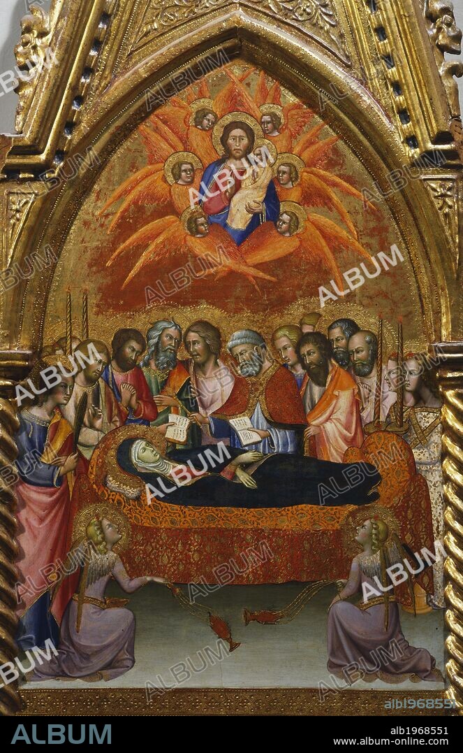 Altarpiece with scenes of the Virgin: the dormition, 1388, by Bartolo di Fredi (1330-1410).