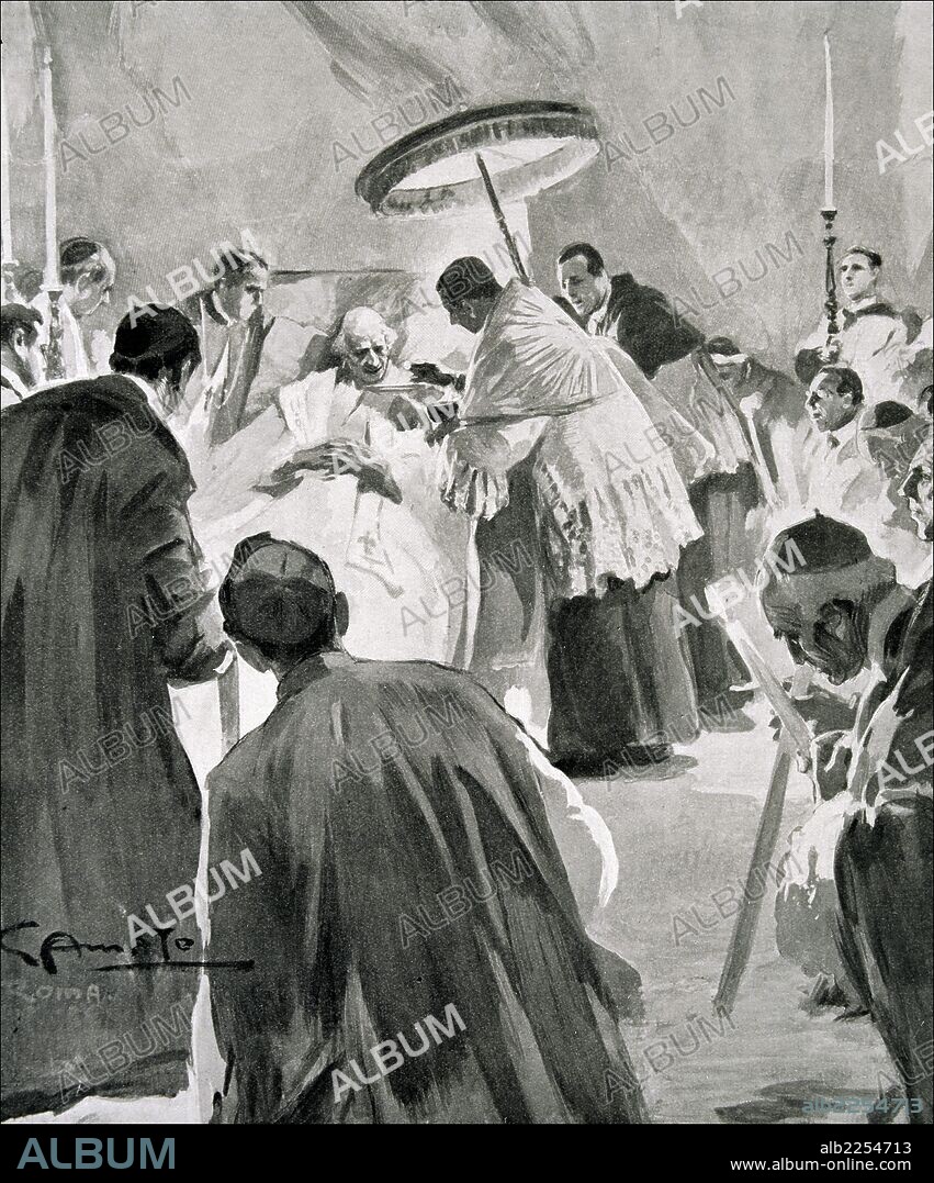 LEON XIII ( VINCENZO GIOACCHINO PECCI ). PAPA. 1878-1903. " ULTIMOS SACRAMENTOS ". GRABADO L'ILLUSTRATION , AÑO 1903.