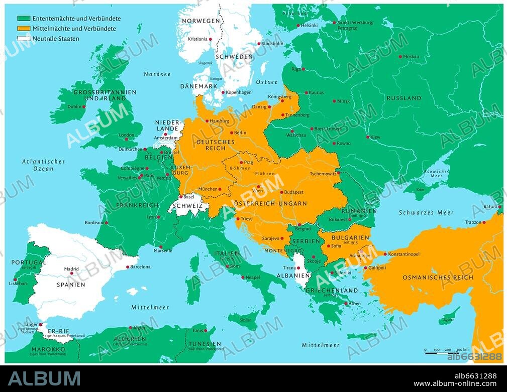Europäische Bündnisse zu Beginn de 1. Ersten Weltkriegs.
