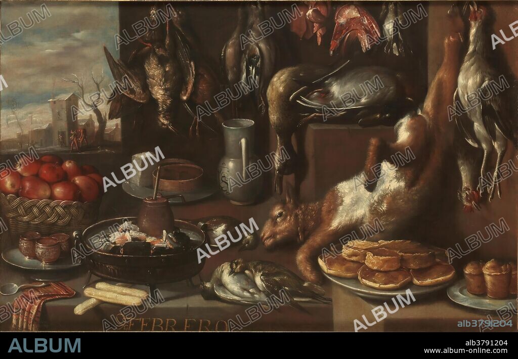 Francisco Barrera / 'Febrero. Bodegón de invierno'. 1640. Óleo sobre lienzo, 101 x 156 cm.