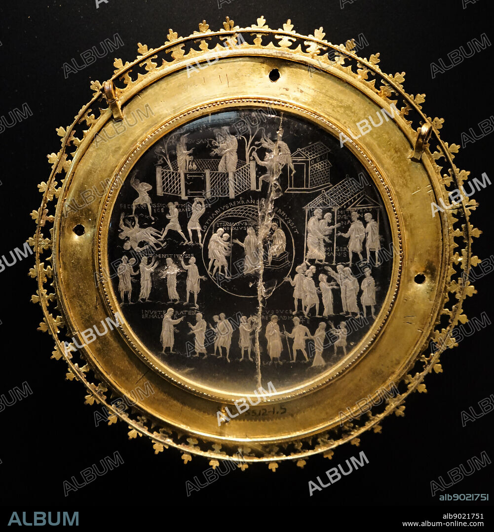 The Lothair Crystal, an engraved rock crystal made for King Lothair II of Carolingian. Dated 9th Century.