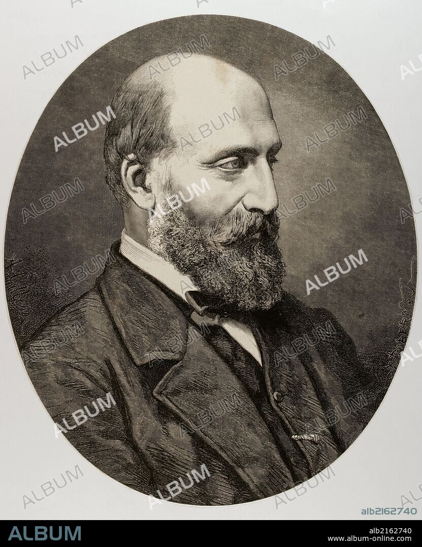 Francisco Fernando Felipe Luis María de Orleans (1818-1900). Príncipe de Joinville. Fue el tercer hijo varón del duque de Orleans y futuro rey de Francia, Luis Felipe de Orleans. Almirante de la Marina francesa. Grabado por Robert. "L'Illustration", año 1871.