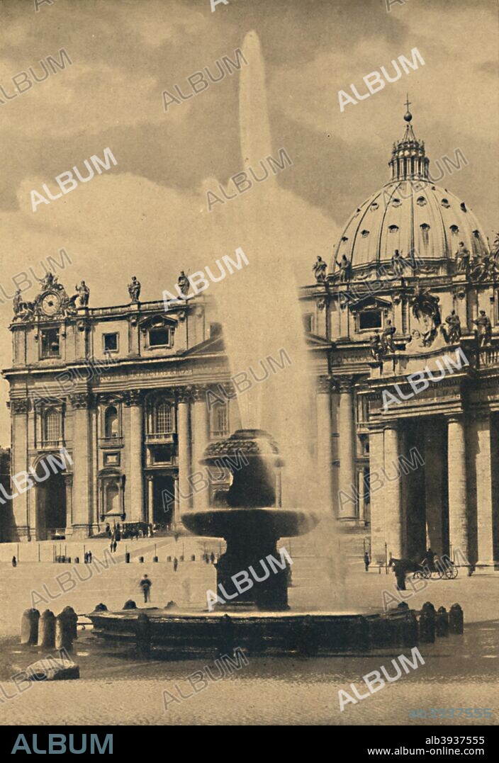 'Roma - St. Peter's Square. Fountain and facade by Carlo Maderno. Cupola by Michelangelo', 1910. From Cento Vedute Classiche di Roma. [Enrico Verdesi, Rome, 1910].