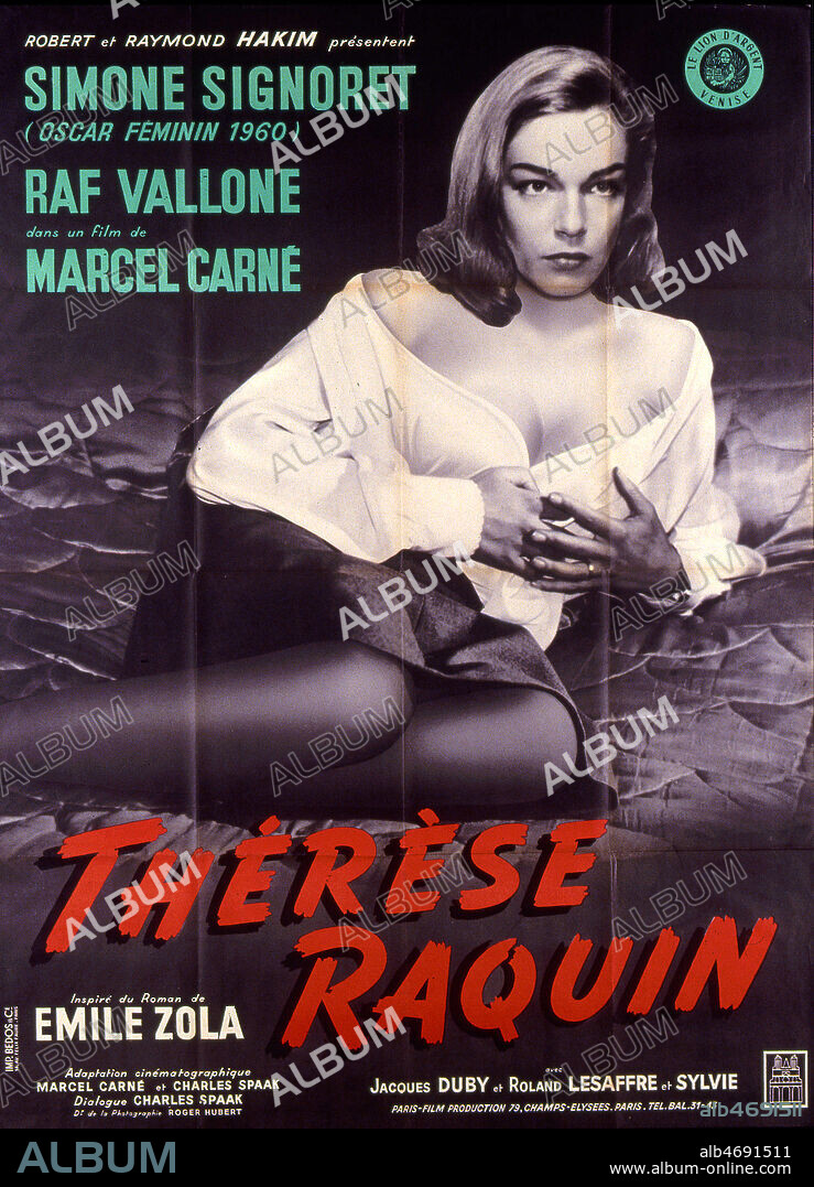 Affiche du film 'Therese Raquin', realise par Marcel CARNE (1909-1996) en 1953 avec Simone Signoret (1921-1985) et Raf Vallone (1917-2002) d'apres le roman de Emile ZOLA 1840-1902). Credit: Coll. Perron/KHARBINE-TAPABOR.
