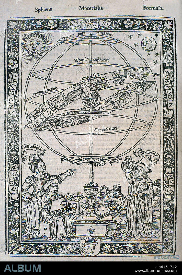 PEDRO APIANO (1495-1552). GRABADO DE UN ARMILAR-(TEXTO DE IOANNIS DE SACROBOSCO 1531).