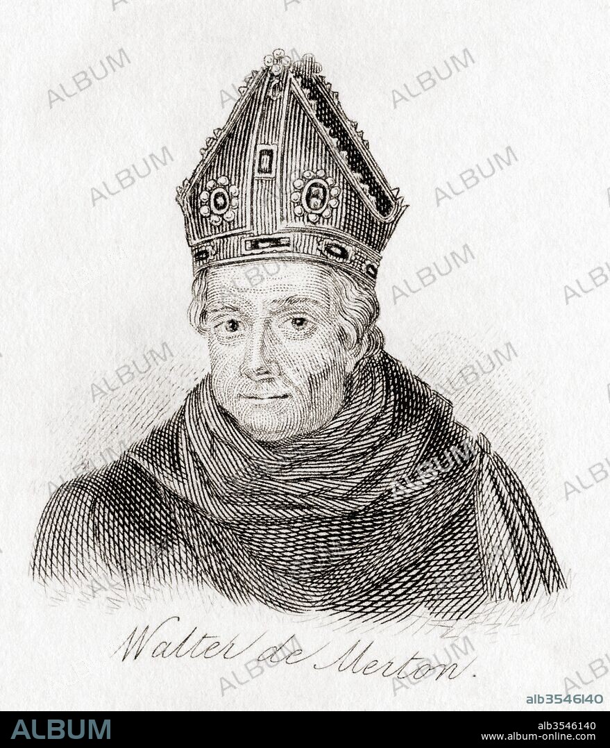 Walter de Merton, c. 1205 – 1277. Bishop of Rochester and founder of Merton College, Oxford. From Crabb's Historical Dictionary published 1825.