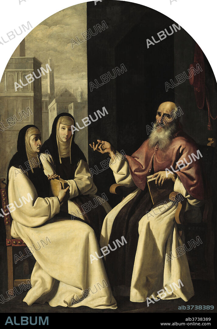 FRANCISCO DE ZURBARÁN AND WORKSHOP. Saint Jerome with Saint Paula and Saint Eustochium. Dated: c. 1640/1650. Dimensions: overall: 245.7 x 173.5 cm (96 3/4 x 68 5/16 in.)  framed: 264.2 x 192.4 x 9.5 cm (104 x 75 3/4 x 3 3/4 in.). Medium: oil on fabric.