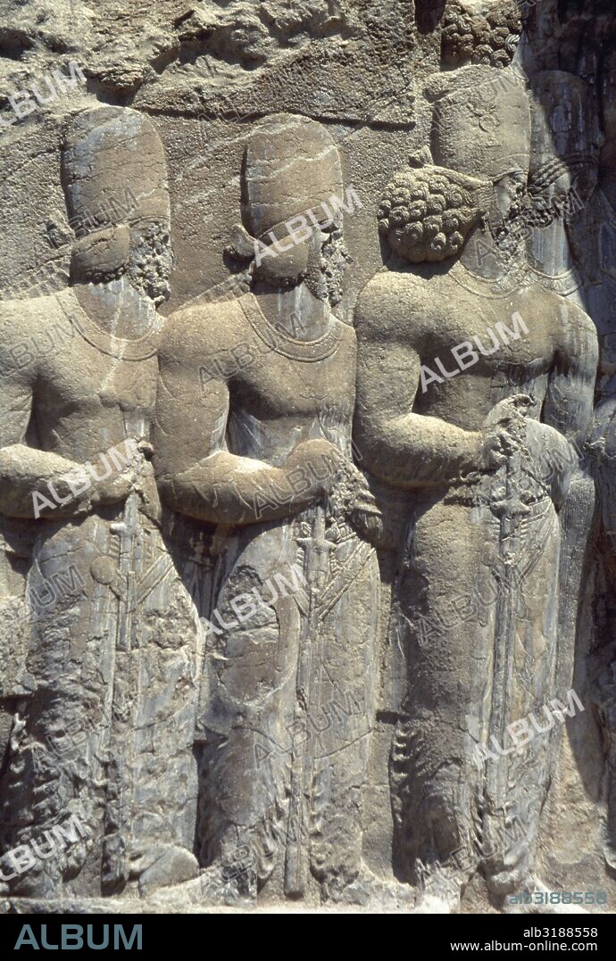 Sasanian Empire. 3rd century. Bas-relief depicting the Saphur I Parade, celebrating the king's military victory over the Roman Empire (244). Detail. Naqsh-e Rajab. Province of Fars. Islamic Republic of Iran.