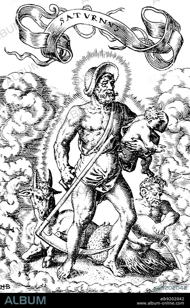 Etching of Saturnus by Theodor de Bry from a series entitled: The Seven Planets, plate 1, 16th century. Saturn was a god in ancient Roman religion and a character in myth. He was the first god of the Capitol, known since the most ancient times as Saturnius Mons, and was seen as a god of generation, dissolution, plenty, wealth, agriculture, periodical renewal and liberation. In later developments he came to be also a god of time. His reign was depicted as a Golden Age of plenty and peace. The Temple of Saturn in the Roman Forum housed the state treasury. In December, he was celebrated at what is perhaps the most famous of the Roman festivals, the Saturnalia, a time of feasting, role reversals, free speech, gift-giving and revelry. Saturn the planet and Saturday are both named after the god.