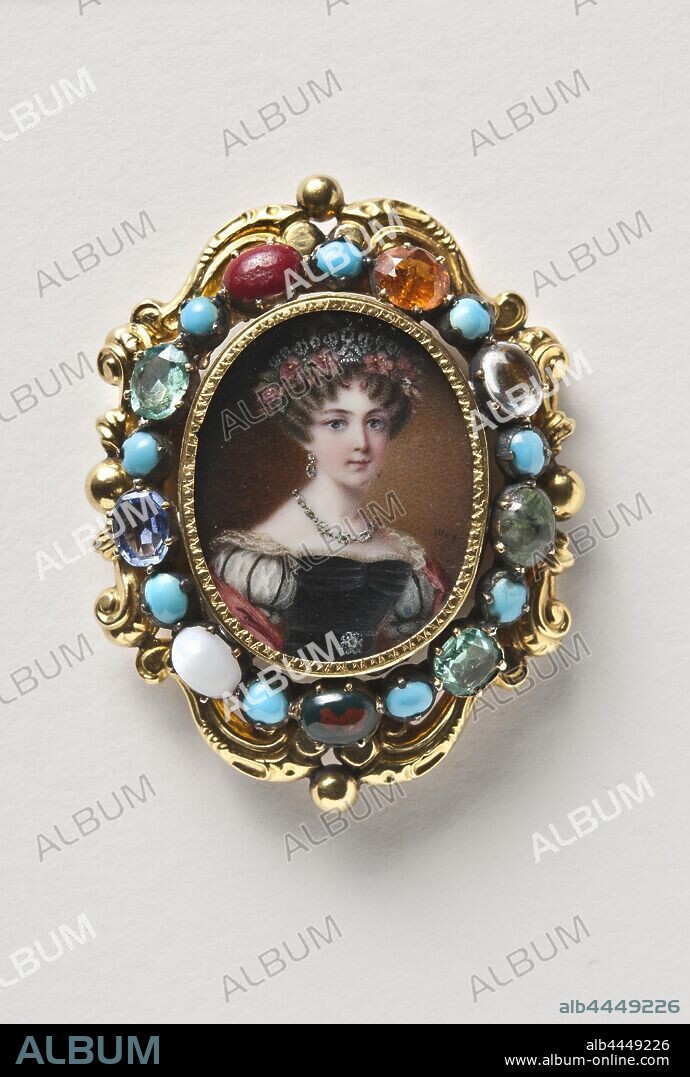 Johan Way, Queen Josefina, Josefina, 1807-1876, Princess of Leuchtenberg, Queen of Sweden and Norway, painting, Josephine of Leuchtenberg, Watercolor on ivory, Height, 2.5 cm (0.9 inch), Width, 2 cm (0.7 inches), Signed, Way, th, next to the model's shoulder.
