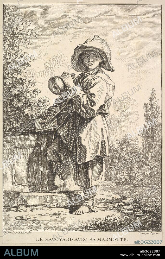 The Savoyard with His Box. Artist: After François Boucher (French, Paris 1703-1770 Paris); John Ingram (British, London 1721 active to 1763). Dimensions: sheet: 8 3/4 x 5 13/16 in. (22.2 x 14.8 cm). Date: 1741-63.